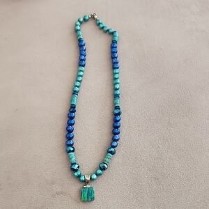 Gorgeous 22" Opal Pearl Turquoise Saworski Crystal Sterling Silver Necklace